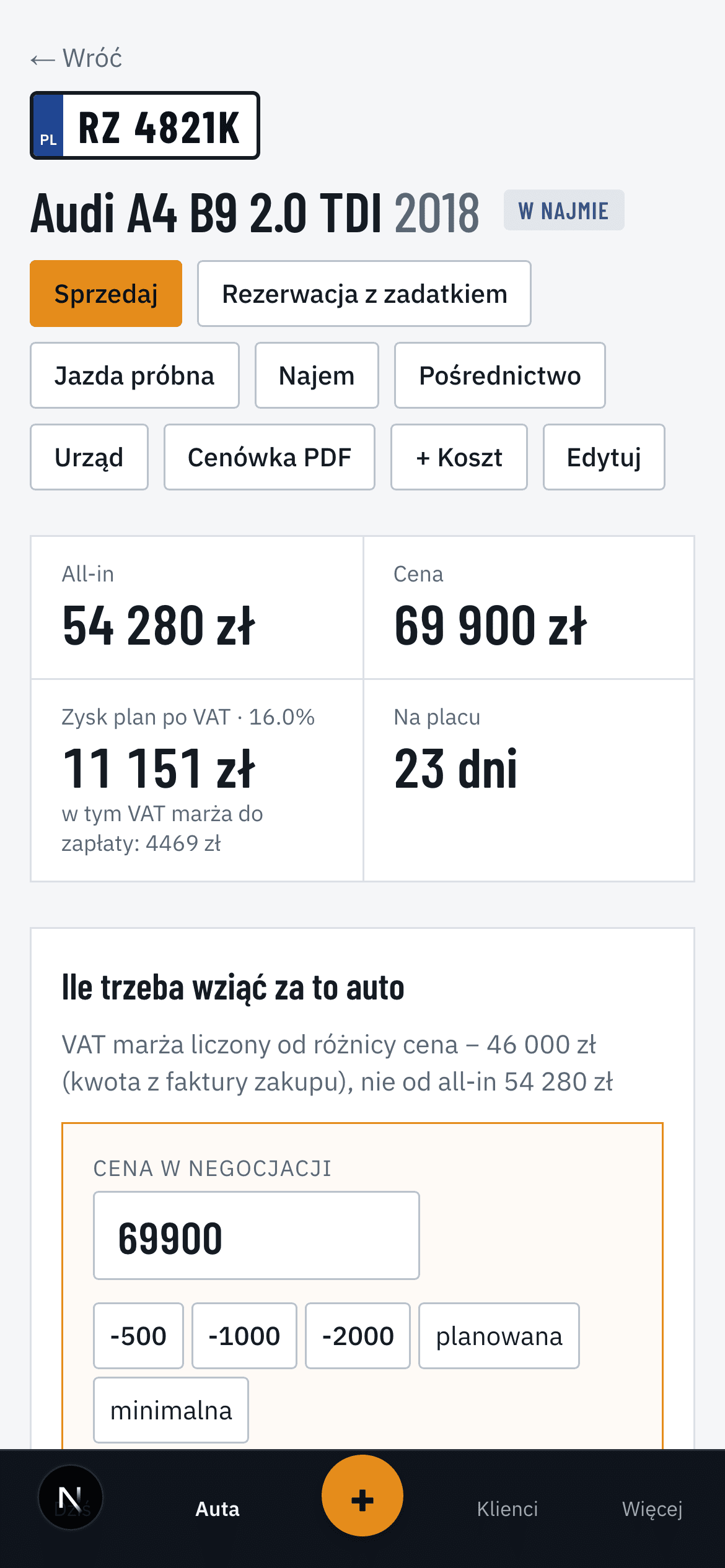 Karta auta w Stokarze na telefonie